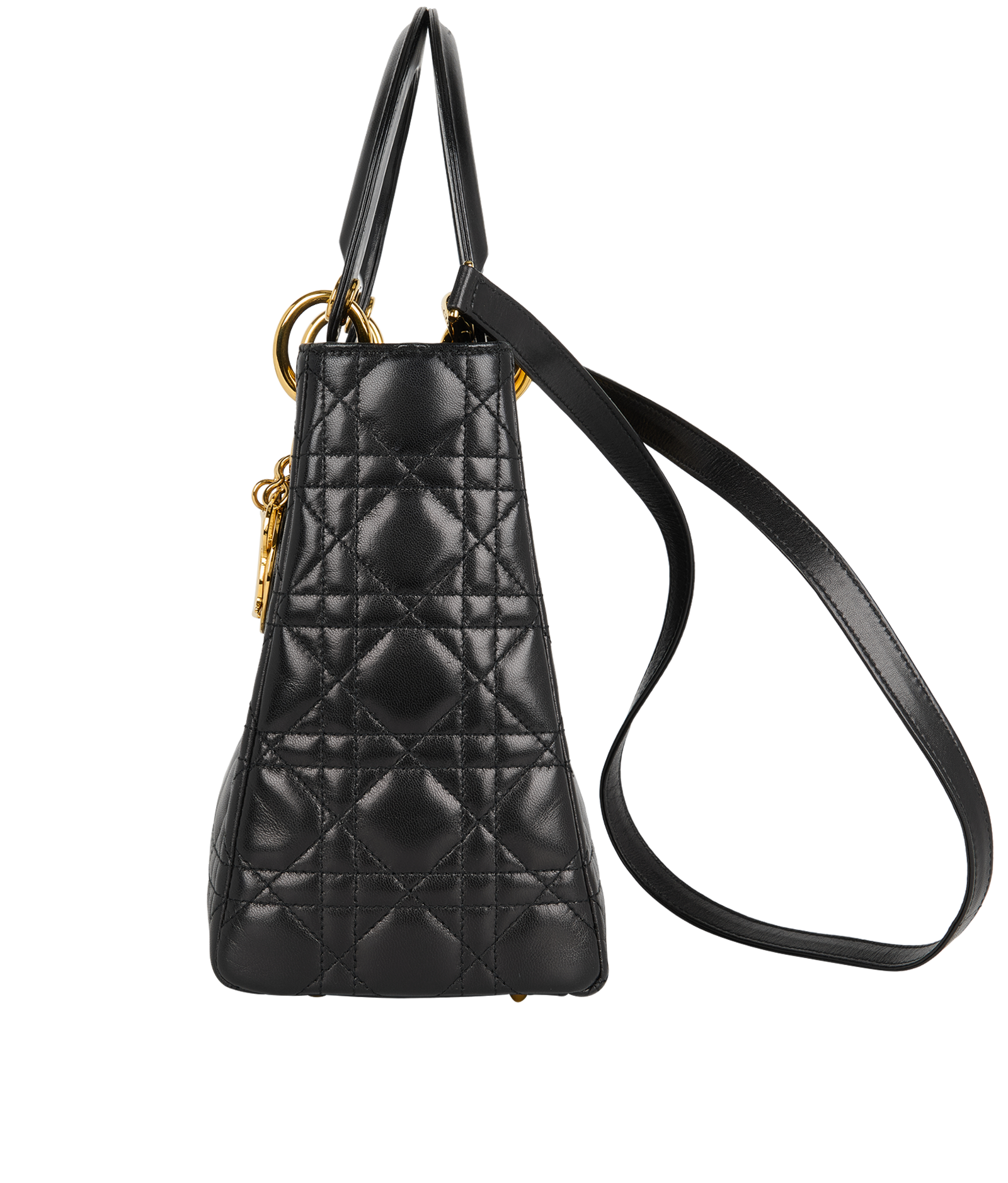 Medium Lady Dior, &pound;1,600, Handbags, Black, Lambskin Leather, Bottom view